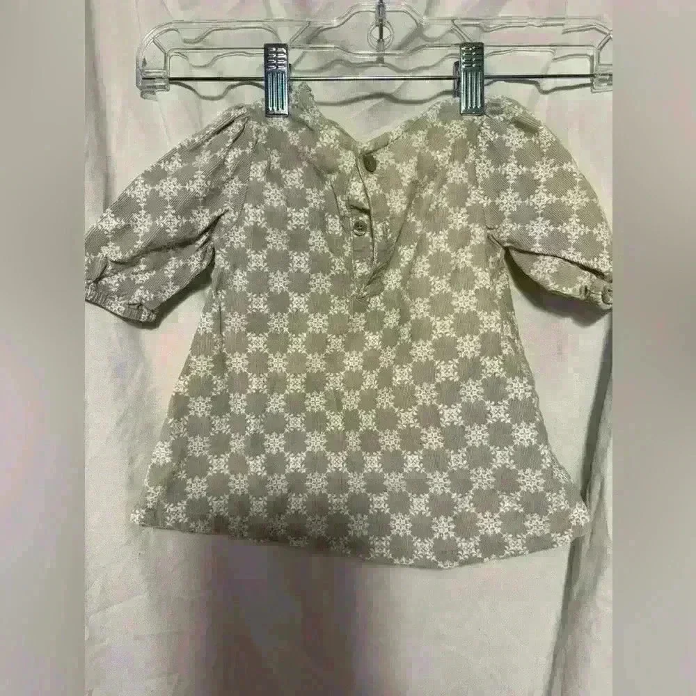 Adorable 100% cotton dress and matching bloomers EUC gray and white size 3m